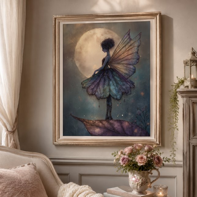 Poster Arte de Fantasia em Aquarela da Fada da Luz da Lua (Criador carregado)