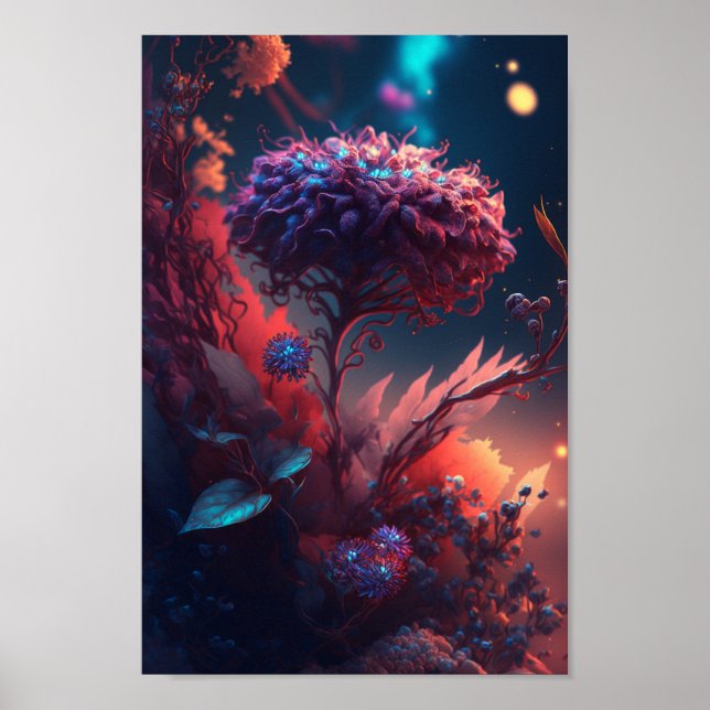 Poster Arte de Fantasia Floral Neon (Frente)