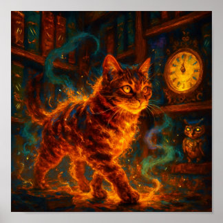 Poster Arte de Fantasia Gato de Fogo Mágico