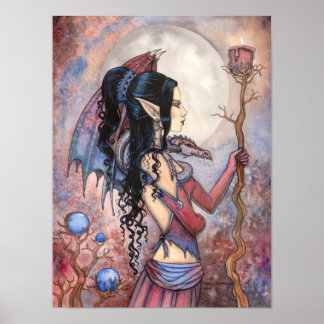 Poster Arte de Fantasia Gótica da Garota Dragão por Molly