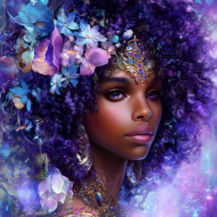 Poster Arte de Fantasia Menina Negra Rainha Negra Deusa