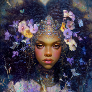 Poster Arte de Fantasia Menina Negra Rainha Negra Deusa