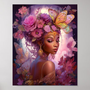 Poster Arte de Fantasia Rosa Púrpura e Negra