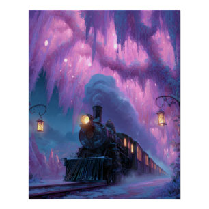 Póster Arte de Fantasia Roxa do Túnel do Trem Aurora