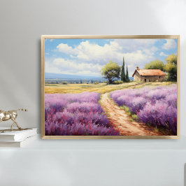 Poster Arte de Fazenda de Campos de Lavanda em Aquarela