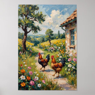 Poster Arte de Fazenda Jardim de Galinha Vintage