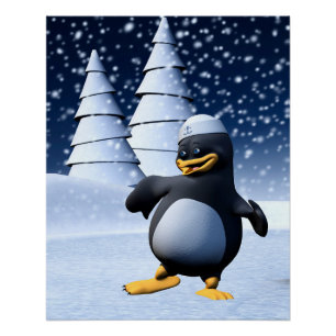 Póster Arte de Férias de Inverno Adorável de Pinguim Mari