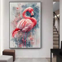 Arte de Flamingo Rosa em Aquarela