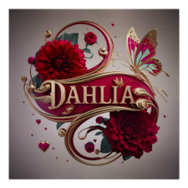 Póster Arte de Flor de Dália Vermelha Elegante