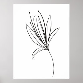 Poster Arte de Flor de Linha Simples Lírio Preto Branco