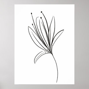 Poster Arte de Flor de Linha Simples Lírio Preto Branco