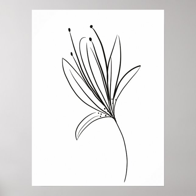 Poster Arte de Flor de Linha Simples Lírio Preto Branco (Frente)