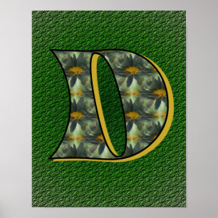 Póster Arte de Flor de Margarida Inicial Monograma D