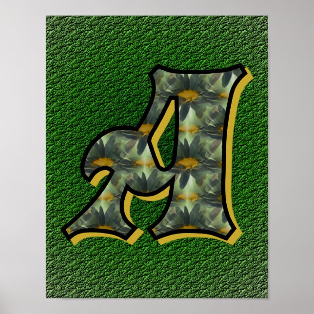 Poster Arte de Flor de Margaridas com Inicial de Monogram (Frente)