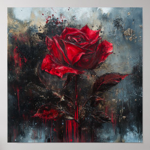 Poster Arte de Flor de Rosa Antiga Decoração de Casa