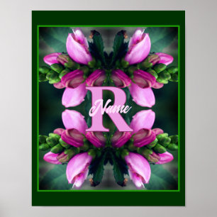 Poster Arte de Flor Rosa com Inicial de Nome Monograma Pe