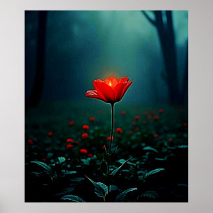 Poster Arte de Flor Vermelha Única e Radiante