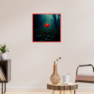 Poster Arte de Flor Vermelha Única Radiante