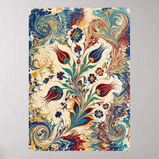 Poster Arte de Floral Giratória Mármore Ebru Turca