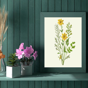 Poster arte de flores amarelas vintage