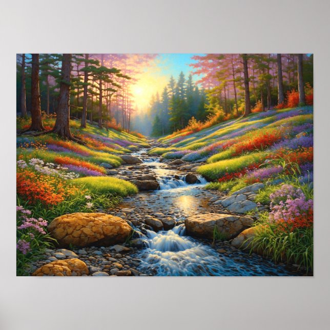 Poster Arte de Flores Coloridas da Floresta (Frente)