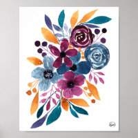 Arte de Flores de Aquarela de Marinho Burgundy