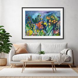 Poster Arte de Flores de Jardim de Aquarelas