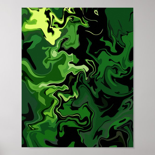 Poster Arte de Fluxo Verde Abstrato (Frente)