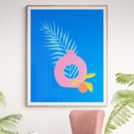 Poster Arte de Fruta Botânica Colorida em Azul