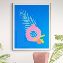Arte de Frutas Botânicas Boho Coloridas em Azul