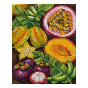 Póster Arte de Frutas Tropicais Decoração de Cozinha Ex