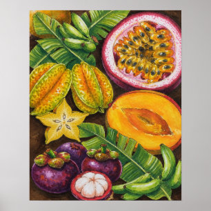 Poster Arte de Frutas Tropicais Decoração de Cozinha Ex