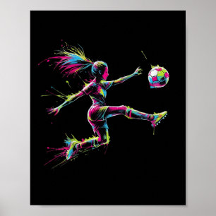 Poster Arte de Futebol de Menina Neon Colorida Design de