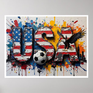 Poster Arte de Futebol EUA Estilo Pintura a Óleo Cenas da