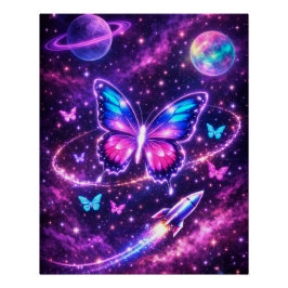 Póster Arte de Galáxia Borboleta Espaço Neon