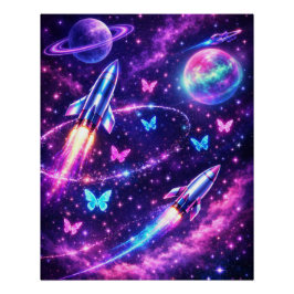 Póster Arte de Galáxia Borboleta Espaço Neon