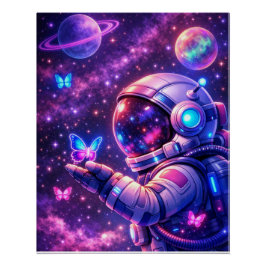 Póster Arte de Galáxia Borboleta Espaço Neon