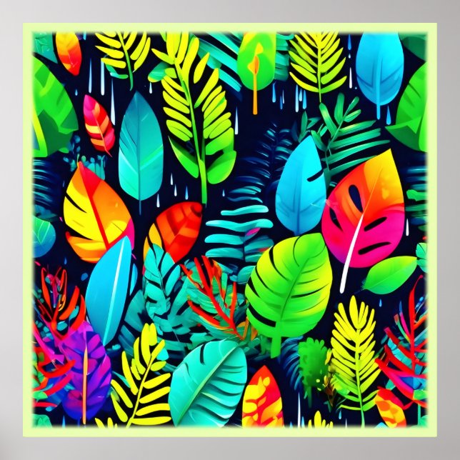 Poster Arte de garoa de folhagem vibrante (Frente)