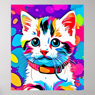 Poster Arte de Gatinho Colorida