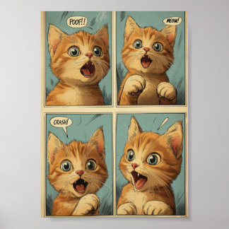 Poster Arte de Gatinho Laranja em Tira de Quadrinhos Retr