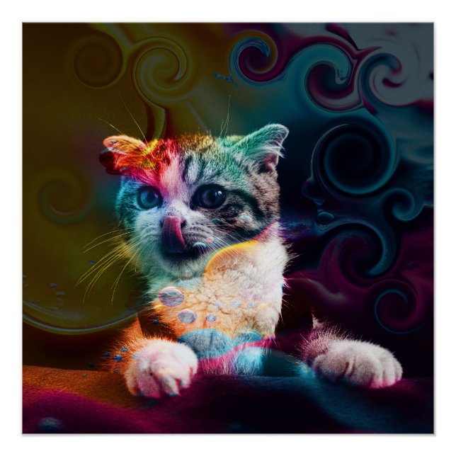 PÓSTER ARTE DE GATO COLORIDA E DIVERTIDA (Frente)