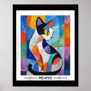 Poster Arte de Gato Cubista Abstrato -- Pi Colorido Ousad