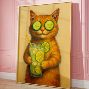 Poster Arte de gato engraçado, Gato relaxante engraçado
