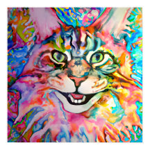 Arte de Gato Louco e Feliz Maine Coon