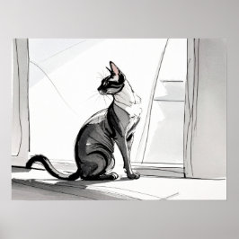 Poster Arte de Gato Minimalista Elegante no Sol da Cidade