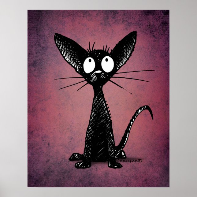 Poster Arte de Gato Negra Gótica em Roxo Gótico (Frente)