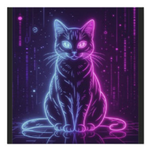 Póster *Arte de Gato Neon – Felino Futurista Brilhante*