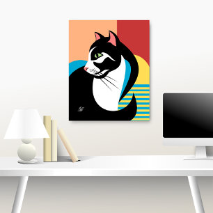 Poster Arte de Gato Preto e Branco Estilizada
