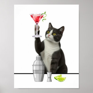 Poster Arte de gato segurando Pink Martini
