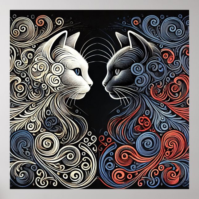 Poster Arte de gatos abstratos (Frente)